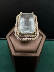 Aquamrine Ring Encrusted With Small Diamonds In Sterling Silver - Picture 1 of 11