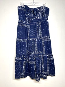 Universal Thread Strapless Bandana Sun Dress XL Blue Pockets Western Retro - Picture 1 of 13