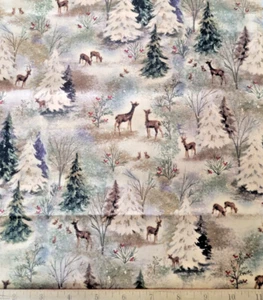 Vintage Forest with Glitter Christmas Fabric 100% cotton - 19 inches - Picture 1 of 3