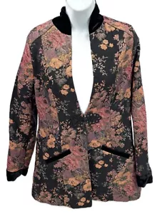 Medium Soft Surrounding Asian Cardigan Jacket Floral Metallics - Picture 1 of 6