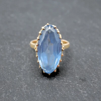 BAGUE EN OR JAUNE 18 CARATS 750 ORNEE D UNE PIERRE BLEUE - Photo 1/4