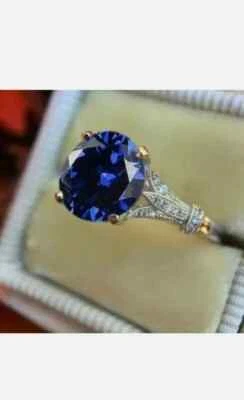 Round Cut 3.20 Ct Natural Sapphire Diamond Wedding Ring 14K White Gold Size 7 - Image 1 of 4