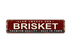 Letrero de calle Brisket barbacoa calidad premium ahumado lento estilo vintage - Imagen 1 de 6