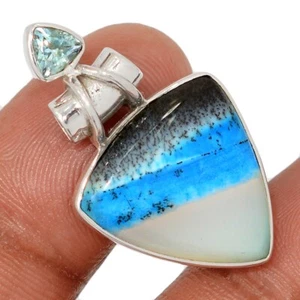 Behandelter blauer dendritischer Opal & Blautopas 925 Silber Anhänger Schmuck CP68695 - Bild 1 von 1