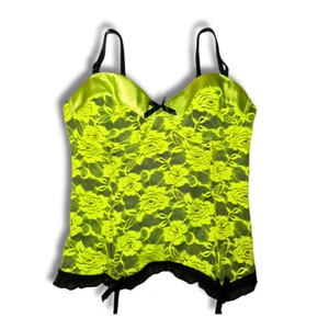 Green Floral Lace Y2K Fairy Cyber Goth Lolita Corset Top Garter Belt Size 38 M L - Picture 1 of 6