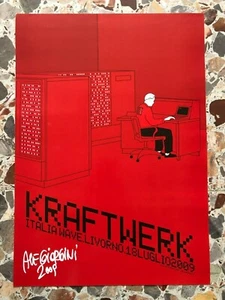 KRAFTWERK very rare ITALY tour poster signed by artist ALE GIORGINI Livorno 2009 - Foto 1 di 2