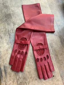 Handmade Women's Evening Semi-Fingerless Napa Leather Lambskin Long Red Gloves - Picture 1 of 4