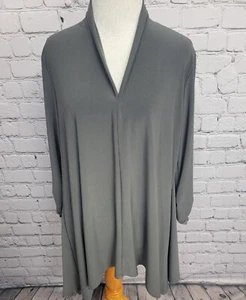 Clara Sun Woo Tunic Top Womens Small Gray 3/4 Ruched Sleeves Oversized Lagenlook - Picture 1 of 10