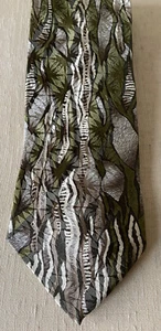PIERRE BALMAIN Paris 100% Silk Neck Tie Abstract Jungle Green EUC Hand Made - Picture 1 of 4