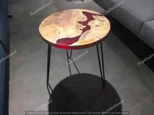 Round Multi Colour Epoxy Lininig Table / Walnut Wood Dining Epoxy Table / Live E - Picture 1 of 5