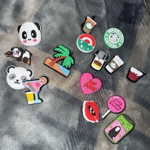 Lot 14  New Mixed Button Shoe Charm Croc Jibbitz, Bad Bunny , Pandas, Starbucks - Picture 1 of 9