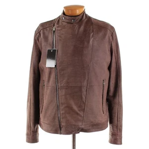 Latini NWT 100% Leather Asymmetrical Jacket Size 56 (2XL US) In Brown - Picture 1 of 14