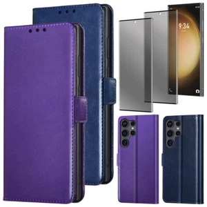 For Samsung S23 Ultra 5G Flip Folio Case Leather Cover / Privacy Tempered Glass - Picture 1 of 24