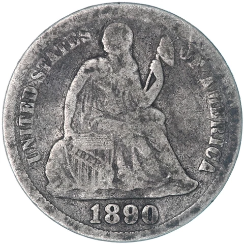 1890 (P) Seated Liberty Dime 90% Silver Good GD See Pics T298 Cover