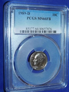 1989-D 10C Full Bands Roosevelt Dime-PCGS #85177 Grade MS66FB--557-1 - Picture 1 of 3