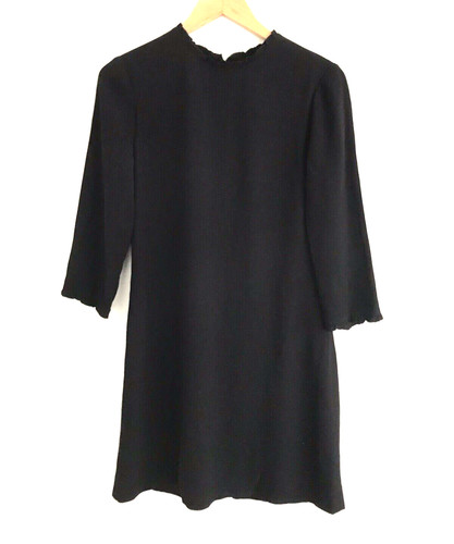 Abito donna nero KATE SPADE vestibilità rilassata maniche a 3 4 lunghezza ginocchio volant tg 6