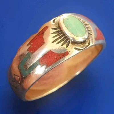 Signed Vintage Tribal Zuni Robin Egg Blue Turquoise Sterling Silver Native Ring - Image 1 of 4