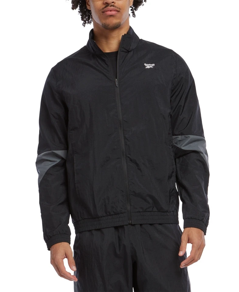 Casaco Reebok masculino ajuste regular jaqueta de atletismo pequeno preto cinza - Imagem 1 de 1