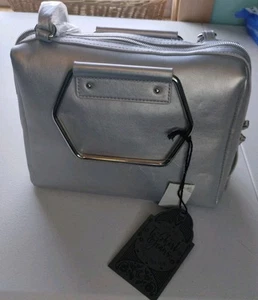 *NWT* T-shirt And Jeans Silver Hexagon Crossbody Bag Metallic Metal Handles Zips - Picture 1 of 9