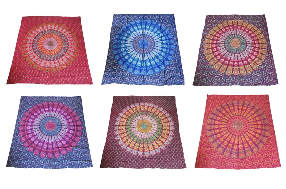 MANDALA Ethno Wandbehang Decke Dekotuch 230x210 cm Indien Tagesdecke Lotos Lotus - Bild 1 von 1