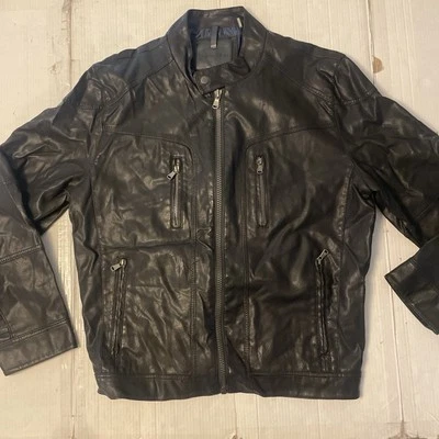 Calvin Klein Black Faux Leather Moto Jacket XL Stylish & Edgy Outerwear For Men - Image 1 of 4