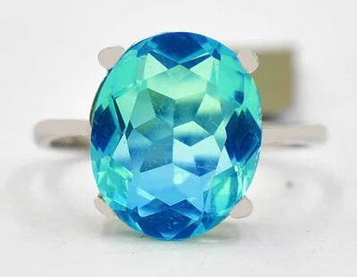 LAB CREATED 5.75 Cts TOURMALINE SOLITAIRE RING SOLID .925 Sterling Silver - NWT - Image 1 of 4