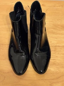 Calvin Klein Black Patent Leather Finilla Glossy Pull On Chelsea Ankle Boots - Picture 1 of 5