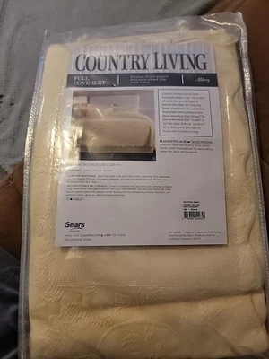 "Cobertor completo Country Living 86x90"" borde festoneado amarillo abadía 100 % algodón"  Foto 1 de 4