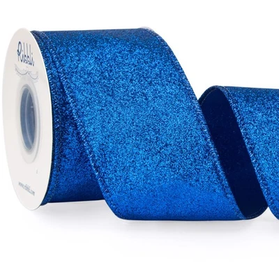 Ribbli Royal Blue Glitter Wired Ribbon, Metallic Edge, 2.5" x 10yd Christmas - Image 1 of 4