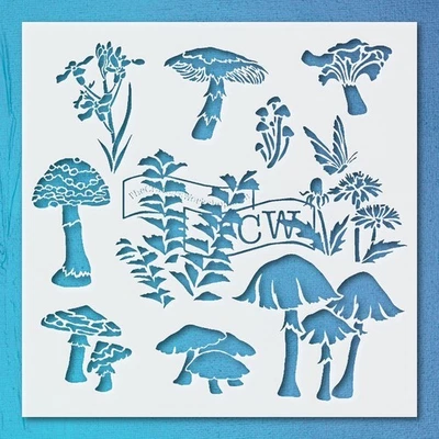 Plant and Mushroom Silhouettes Home Decor Reusable Stencil - StencilAir - Image 1 of 4