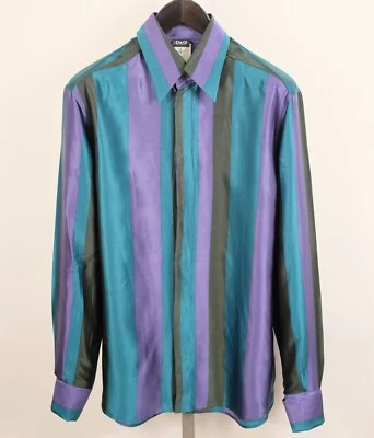 Camisa Y2K Años 90 Dolce&Gabbana D&G 48 EE. UU. 38 Pecho Hombre Rayas Seda Puños Franceses Foto 1 de 4