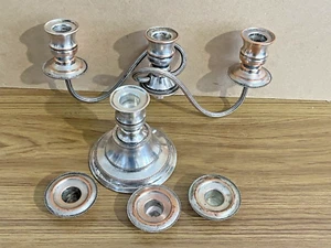 VTG Georgian Style Silver On Copper Candelabra 7” 3 Arms Candle Holder GC - Picture 1 of 10