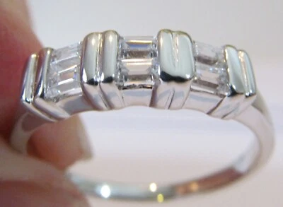 Sterling Silver Absolute Cubic Zirconia Double Baguette Rows Ribbed Band Ring 10 - Image 1 of 4