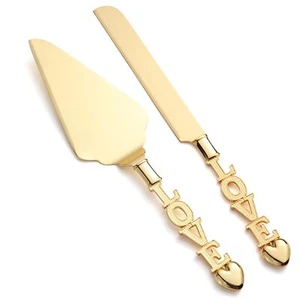 Wedding Cake Knife and Server Set Gold Stainless Steel Cake Knife Pie Server ... - Picture 1 of 7