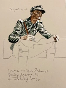 Top Aquarell Leutnant Hans Schmidt Gebirgsjäger 98 im Feldzug 1937 aus Bad Tölz - Bild 1 von 14