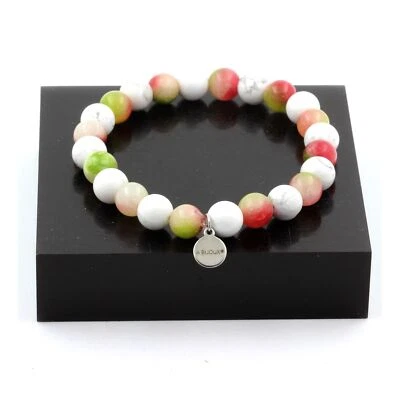 Steine Und Mineralien. Armband Perlen Wassermelonen-Turmalin + Howlith 8 Mm. Fab - Bild 1 von 4