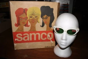 NOS Rhinestone Vintage SAMCO Day Sunglasses Cat Eye Vintage Green Lens  Italy - Picture 1 of 11