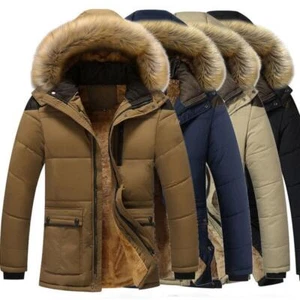 Giubbotto uomo più velluto invernale caldo pelliccia collo spesso parka cappotto outwear con cappuccio - Foto 1 di 12
