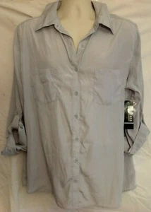 George Long Sleeve Button-Up Shirt Gray Silver, Women's Plus 1X 16W - Picture 1 of 9