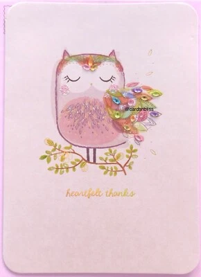 ¡Nuevo! Tarjeta de agradecimiento de papiro con joyas metálico brillo búho perlado Foto 1 de 4