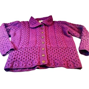 Blarney Woollen Mills Ireland Merino Wool Sweater Cardigan Women Cable Knit - Picture 1 of 15