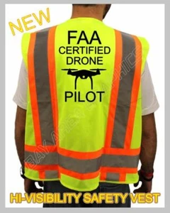 CERTIFIED DRONE PILOT HIGH VISIBILITY YELLOW SAFETY VEST BLACK DESIGN - Picture 1 of 7