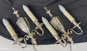RESTORED Pair Antique Vtg Art Deco Wall Sconces SILVER PLATED 2 Arm Neoclassical - Picture 1 of 21