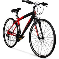 Hyper Bicycle 700c Men's Spin Fit Hybrid Bike, Black and Red