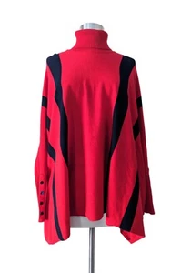 ALFANI Sweater Turtleneck Red Black Striped Loose Medium M - Picture 1 of 10