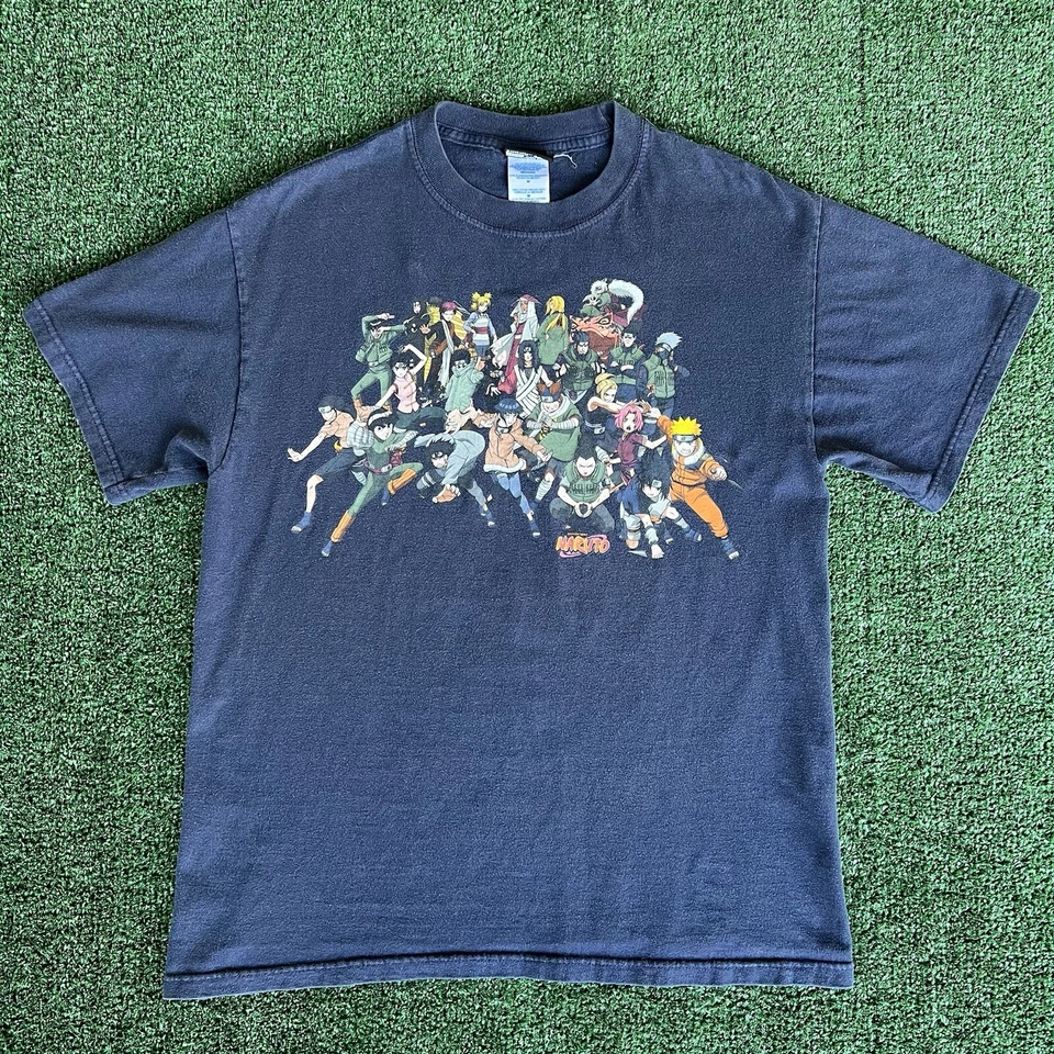 Vintage Rare Y2K 2002 Naruto Manga Anime All Characters Navy Blue T-Shirt Medium - Image 1 of 4