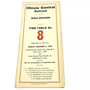Employee Timetable IC Railroad Iowa Division #8 December 6th, 1970 - Picture 1 of 2