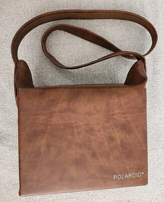 Vintage Polaroid Camera Bag Brown Leather 8'' x 7'' x 4'' Shoulder Strap Folds - Image 1 of 4
