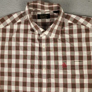 Penguin Shirt Mens Size XL Brown Plaid Casual Button Up Short Sleeve - Picture 1 of 6