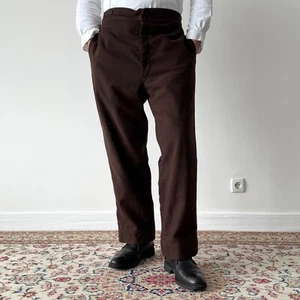 Antique ≈1920s French Workwear ‘Boro’ Suspender Buckle Back Faded Winter Pants - Picture 1 of 13